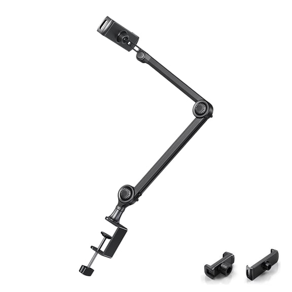 Aluminum Desk Mount for Tablets and Phones, Adjustable Clamp Arm Fits 4.6-13 Inch Devices for Home Work, Comfort Viewing and Filming