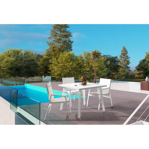Aluminum Dining Table - Square Outdoor Patio Table - Matte White Finish