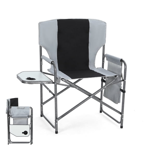 Aluminum Director's Chair with Side Table, Foldable Camping Chair with Sturdy Armrests & Side Pocket, Lightweight, Heavy Duty for Outdoor & Indoor Use