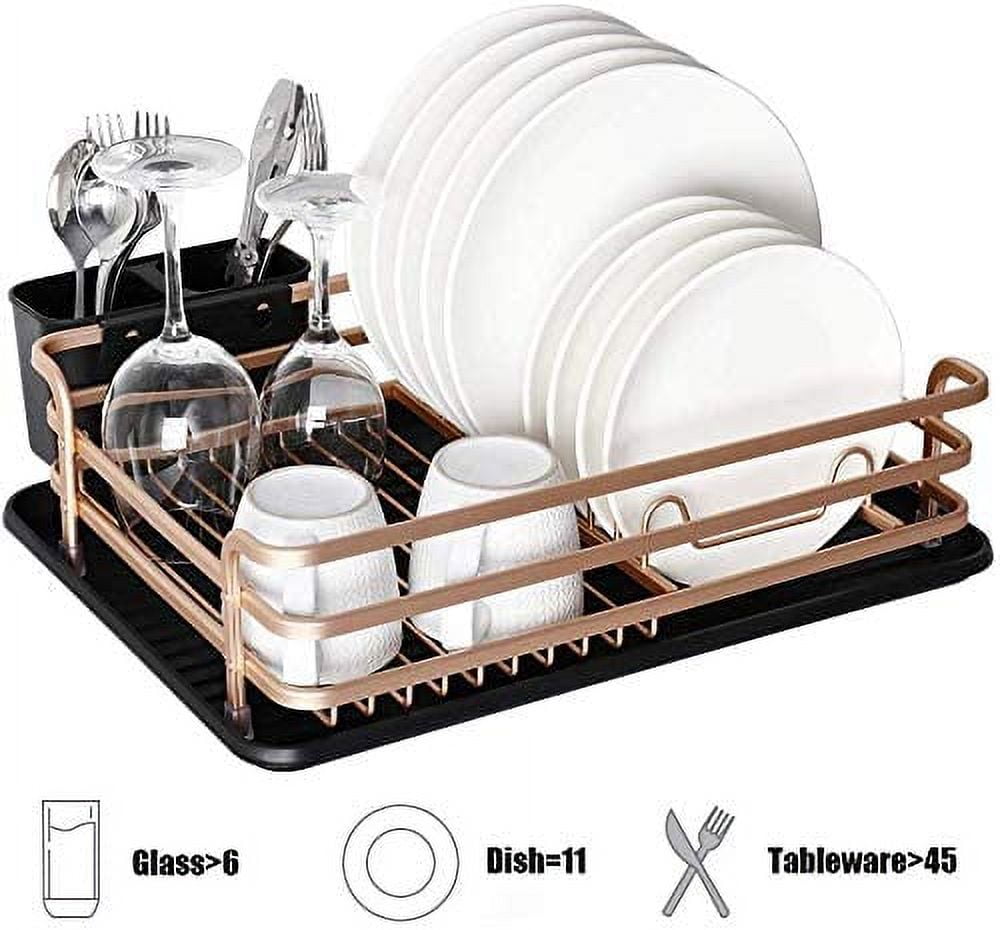 Aluminum Dish Drying Rack with Cutlery Holder, Light Gold