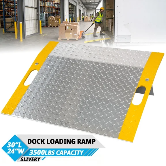 Aluminum Dock Loading Ramp, 30" L x 24" W 0.42" Thick Dock Plate, 3500lb Capacity Silver Industrial Dock Board with Anti-Slip Diamond Tread for Pallet Jacks, Hand Carts, Truck Loading