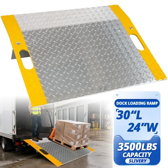 Aluminum Dock Loading Ramp, 30" x 24" Dock Plate with 3500 lbs Capacity, 0.42" Thick Dock Board for Trucks, Pallet Jacks, Hand Carts, Material Handling, Silver
