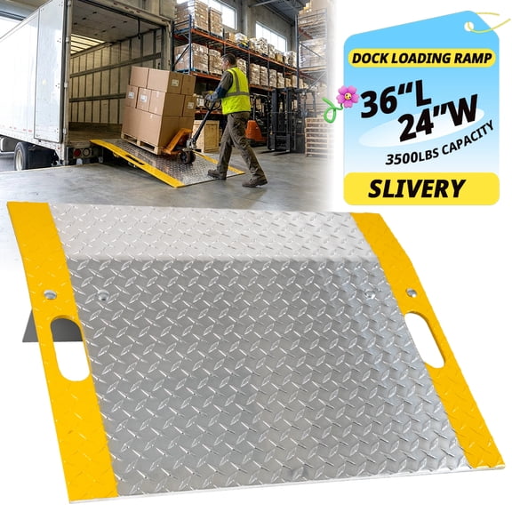Aluminum Dock Loading Ramp, 36" x 24" Dock Plate with 3500 lbs Capacity, 0.42" Thick Dock Board for Trucks, Pallet Jacks, Hand Carts, Material Handling, Silver