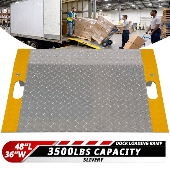 Aluminum Dock Loading Ramp, 48" L x 36" W 0.42" Thick Dock Plate, 3500lb Capacity Silver Industrial Dock Board with Anti-Slip Diamond Tread for Pallet Jacks, Hand Carts, Truck Loading