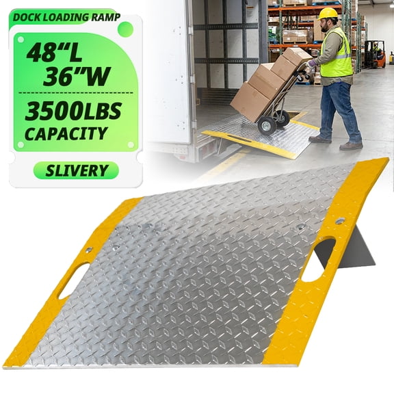 Aluminum Dock Loading Ramp, 48" x 36" Dock Plate with 3500 lbs Capacity, 0.42" Thick Dock Board for Trucks, Pallet Jacks, Hand Carts, Material Handling, Silver