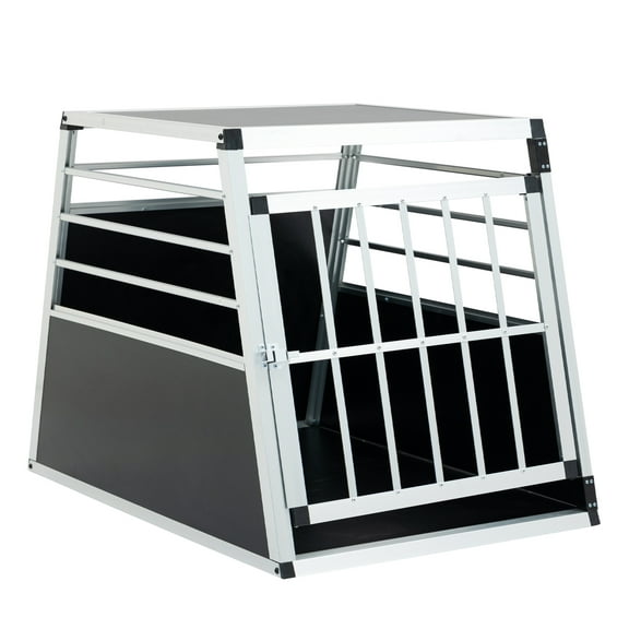 Aluminum Dog & Cat Carrier, 35.83" Travel Crate, Pet Transport Box - Black & Silver
