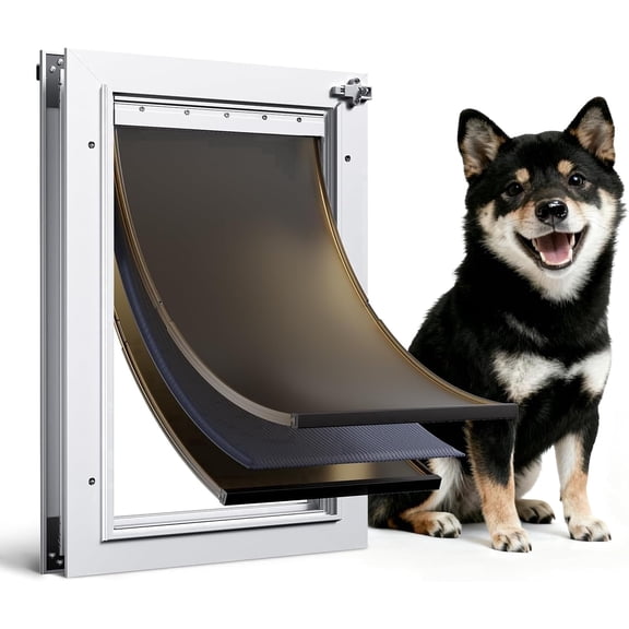 Aluminum Dog Door for Door 3 Flaps Heavy Duty Doggie Doors for Medium Dogs 18" x 12" White Doggy Door Metal Pet Doors for Dogs up to 45lb, with Insulation Flap and Lockable Closing Panel (Medium)