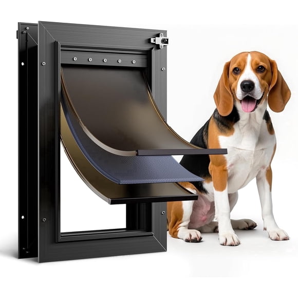 Aluminum Dog Door for Door 3 Flaps Heavy Duty Doggie Doors for Medium Dogs 18" x 12" Black Doggy Door Metal Pet Doors for Dogs up to 45lb, with Insulation Flap and Lockable Closing Panel (Medium)