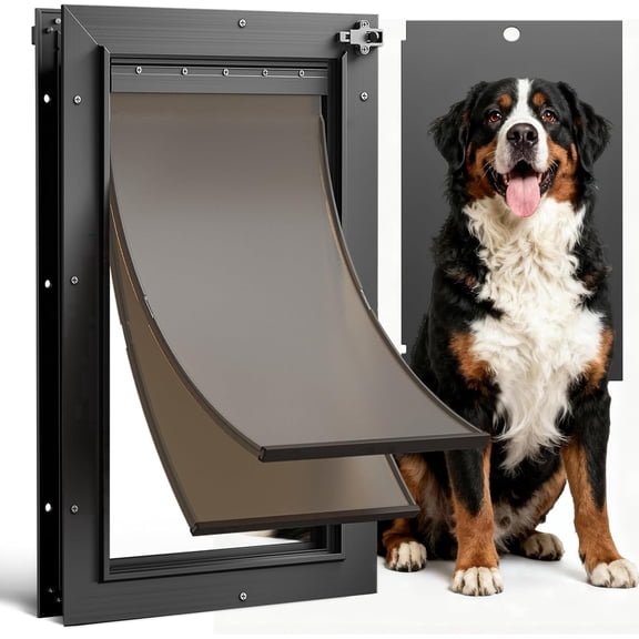 Aluminum Dog Door XL Heavy Duty Doggie Door Extra Large Doggy Doors 28.75" x 19.96" Black Metal Pet Doors for Dogs up to 220lb, 2 Magnetic Flaps, Sliding Lock Panel, Energy-Efficient (Extra Large)