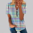 thumbnail image 1 of MIARHB Women's Summer Temperament Palid Printed V-Neck Zip Short Sleeve T-shirt Top, Multicolor, M, 95% Polyester, 5% Spandex, 1 of 5