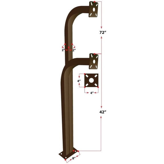 Aluminum Double GooseNeck Pedestal Access Control Gate Keypad mounting Post, Dual Bronze