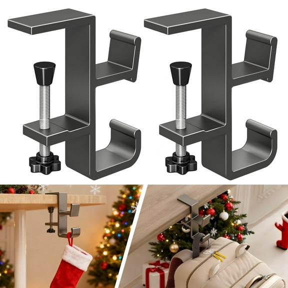 Aluminum Dual Headphone Holder - Desk Mount Stand with 2 Hooks for Gaming & Studio Headphones