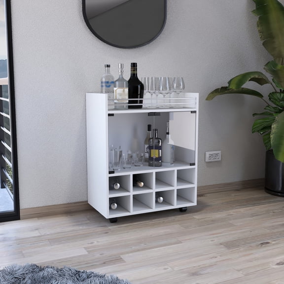 Aluminum-Edged Top Bar Cart with 8-Bottle Rack / Practical Use in Main Room