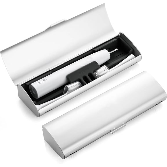 Aluminum Electric Toothbrush Travel Case, 2 in 1 Travel Toothbrush Holder for Oral B/Oral-B Pro and Most Electric Toothbrush, Removable Silicone Liner-Silver