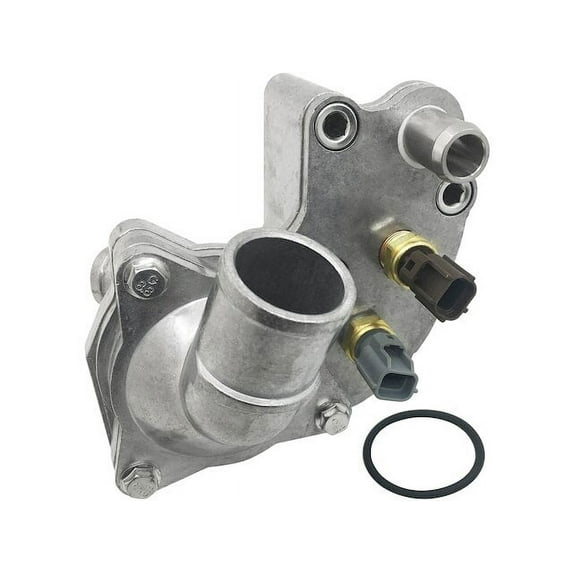 Aluminum Engine Coolant Thermostat Housing Assembly - with 2 Thread-In Style Coolant Temperature Sensors - Compatible with 1997 - 2001 Ford Explorer 4-Door 4.0L V6 SOHC 1998 1999 2000