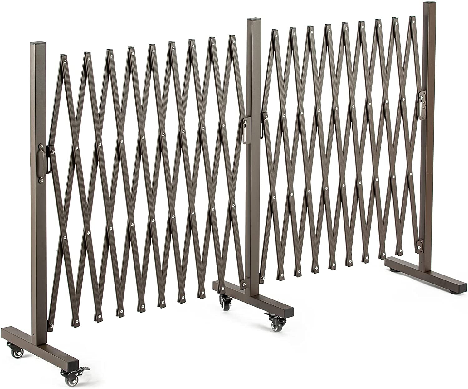 Aluminum Expandable Garden Fence, Portable Barricade Gate with Casters, Adjustable Retractable Fence Mobile Barricade Safety Barrier (Brown, 201×15×41 inch)