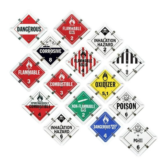 Aluminum File Placard, One Set with 15 , Worded - 13.75" x 13.75" White Back Plate with Rounded Corners, DOT Hazmat Compliant,