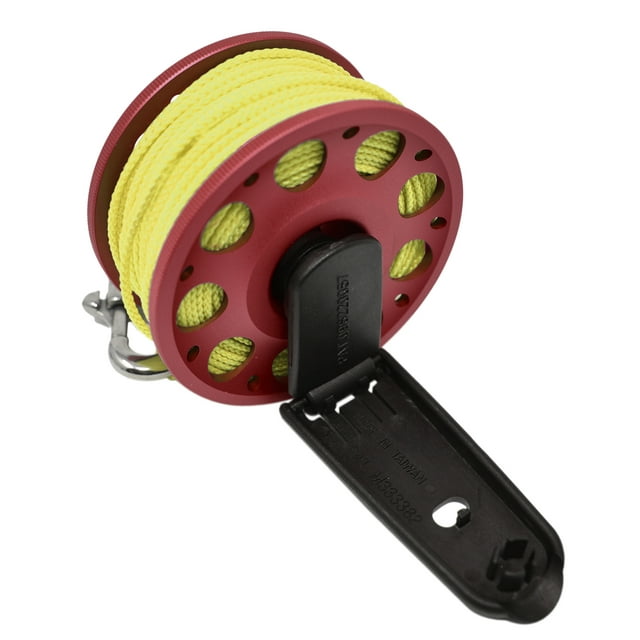 Aluminum Finger Spool 100ft Dive Reel w/ Retractable Holder, Red/Yellow