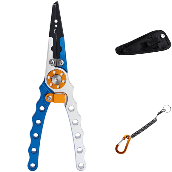 Aluminum Fishing Pliers with Hook Remover, Deep Throat, Split Ring Tool, Saltwater Resistant, Lightweight Braid Line Cutters, Crimping Sleeves, Include Anti-Lost Lanyard, Nylon Sheath