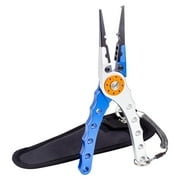Aluminum Fishing Pliers Saltwater Surf Fishing Tackle Kit Fishing Multitool Hook Remover Braided Fishing Line Cutting and Split Ring with Coiled Lanyard and Sheath