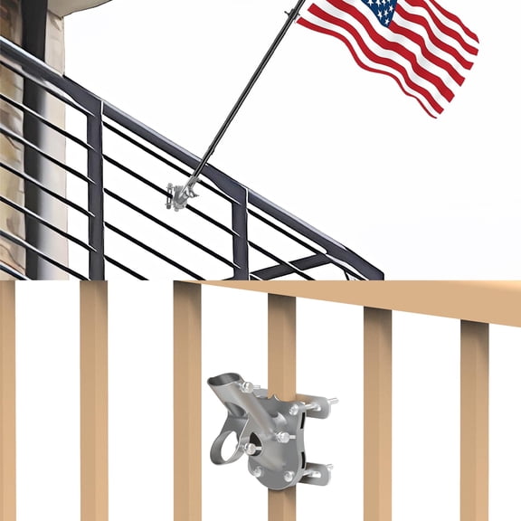 Aluminum Flagpole Bracket for Railing or Wall - No Drilling, Two Angle Options, Rust Free