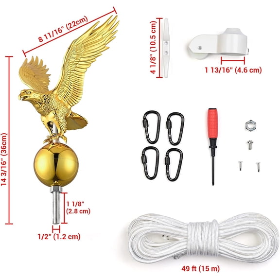 Aluminum Flagpole Hardware Repair Kit with Eagle Topper for 20-30FT Poles