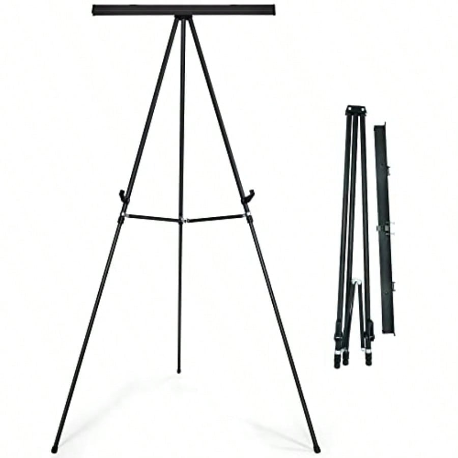 Aluminum Flip Chart Display Easel Stand with Adjustable Floor for Boardroom Whiteboard Paper Pads Signage 63 1/2'' High Black
