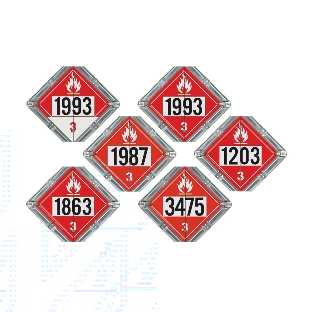 Aluminum Flip File Hazmat Placard, 6-Legend Numbered Set - 13.75" x 13.75" Galvanized Steel Back Plate with 2 Clipped Corners