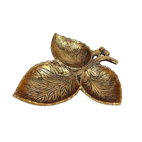 Aluminum Floral Leaf Pattern Dry Fruit Tray (Golden, 15 x 15 x 4 cm)