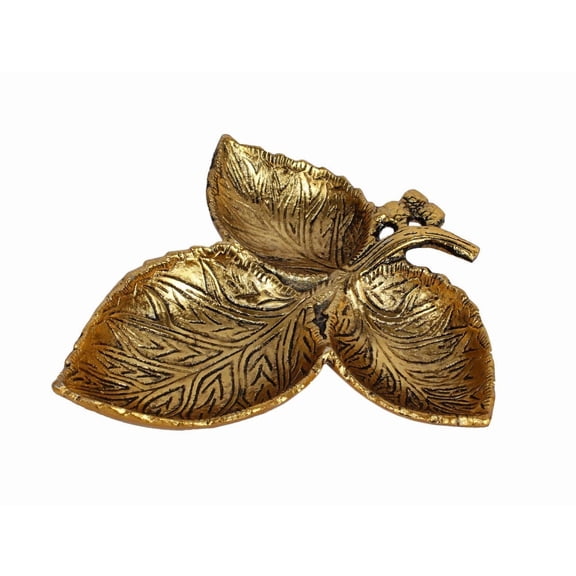 Aluminum Floral Leaf Pattern Dry Fruit Tray (Golden, 15 x 15 x 4 cm)