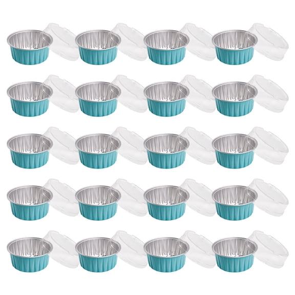Aluminum Foil Baking Cups 20-Pack with Lids | 125ml Round Pudding & Cupcake Pans | Heat-Resistant to 250°C | Reusable for Grilling, Steaming & Microwave