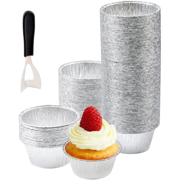 Aluminum Foil Baking Cups, 200 Pack Disposable 4 Oz Ramekins Aluminum Cupcake Muffin Liners Silver Foil Baking Cups for Cupcake, Muffin, Creme Brulee, Egg Tart, Souffle, Pudding