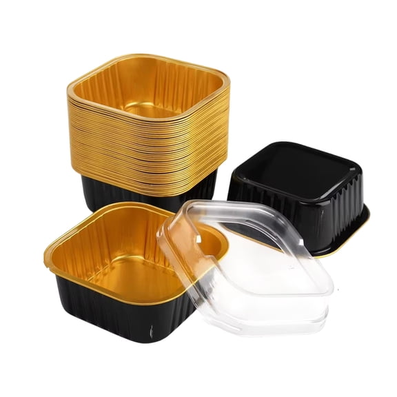 Aluminum Foil Baking Cups Dessert Cake Tiramisu Chocolate Boxes 40 Count Disposable Heat Resistant Containers for Professional Pastry and Home Kitchen Use