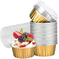 thumbnail image 1 of Aluminum Foil Baking Cups with Lids, 100pcs 5 oz Gold Dessert Baking Cups Holders, Cupcake Bake Utility Ramekin Clear Pudding Cups for Wedding,Christmas,Kitchen,Birthday Party,Various Holiday Parties, 1 of 6