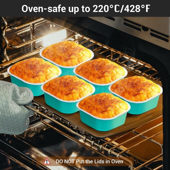 Aluminum Foil Baking Cups With Lids, 10oz 100pcs Disposable Ramekins for Square Cupcake Pans and Mini Cake Loaf Bread