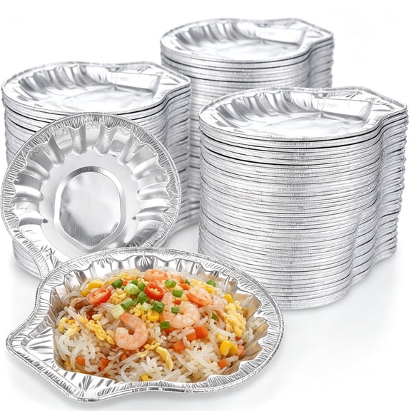 Aluminum Foil Clam Shells Disposable Oyster Shell Trays Food Shell Pans Oyster Pan HeatResistant Aluminum Plates for Barbecue Oven Baking, for Seafood, Noodle, Individual Portion Cooking, 100 Pcs
