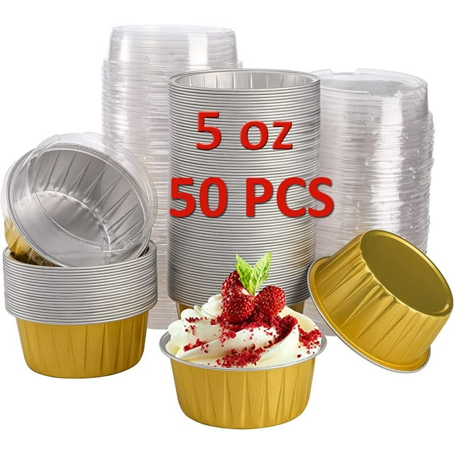 Aluminum Foil Cupcake Baking Cups, Gold 50Pack 5oz Disposable Mini