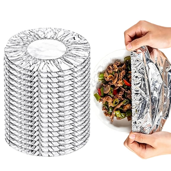 Aluminum Foil Food Covers, Reusable Elastic Fit Design, Heat Retaining & Freshness Preservation for Meal Prep, Leftovers, Picnic & Food Storage