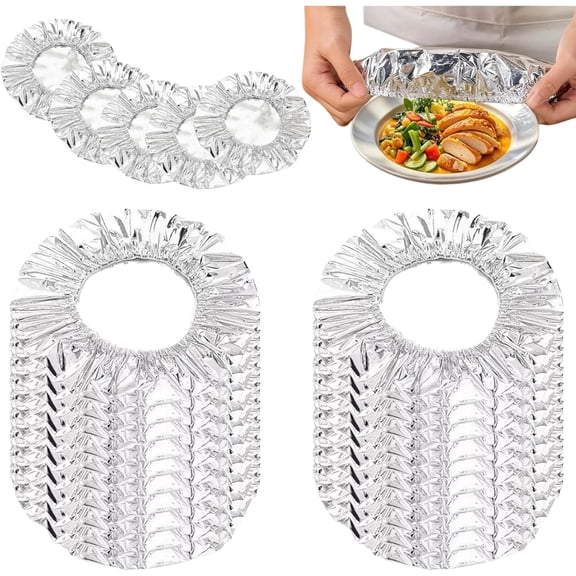 Aluminum Foil Food Covers, Reusable Heat Retaining Covers for Meals, Vegetables, Fruits Leftovers Fresh Keeping, Thermal Insulation 110℃ (230°F) Heat-Resistant Elastic Thickened Food Covers