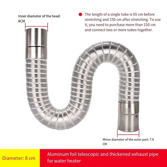 Aluminum Foil Gas Water Heater Exhaust Pipe,Retractable Stainless Steel Flue Hose (0.65-1.5m)