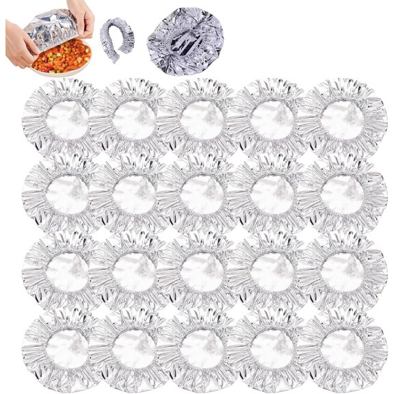 Aluminum Foil Heat-Retaining Cover for Home Dining Tables and Food Containers,Elastic Food Covers,Kitchen Freshness Preservation and Insulation,for Kitchen Bowls,Pots,Containers (20PC)