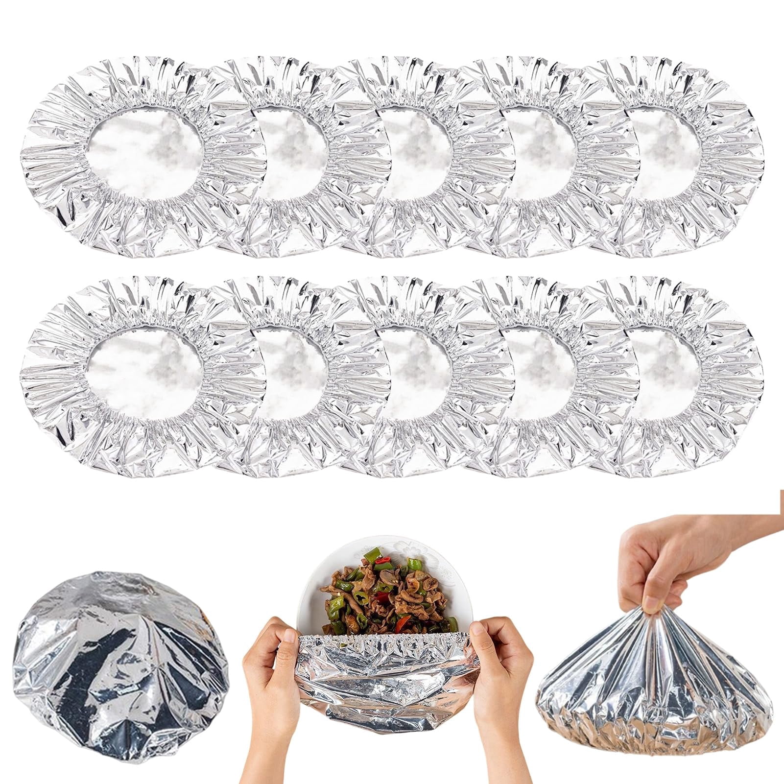 Aluminum Foil Heat Retaining Covers Elastic Edge Reusable Food Wrap Lids for Bowls Plates and Leftover Storage