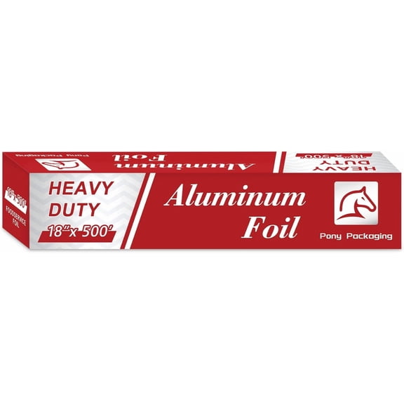 Aluminum Foil Heavy Duty 18 inch Wide, 500 FT Heavy Duty Food Safe Foil Wrap for Cooking, Baking, Grilling, (Pack of 1) Pony Packaging Aluminum Roll 23 Microns Thick - Grade