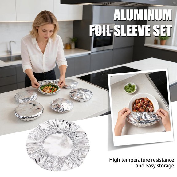 Aluminum Foil Insulated Elastic Sculpted Piece Covers, 30 Pack Disposable Foil CoversforLeftovers Food Storage, Reusable Insulated CoversforHome Kitchen Outdoor Gatherings