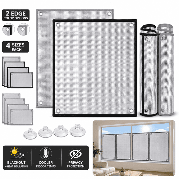 Aluminum Foil Insulation Window Film, Total Blackout Cover, 8mm Thick Reflective Window Film with Suction Cups, Anti UV Cooling Privacy Cover for RV Skylight, Black Edge, 50 × 100 cm