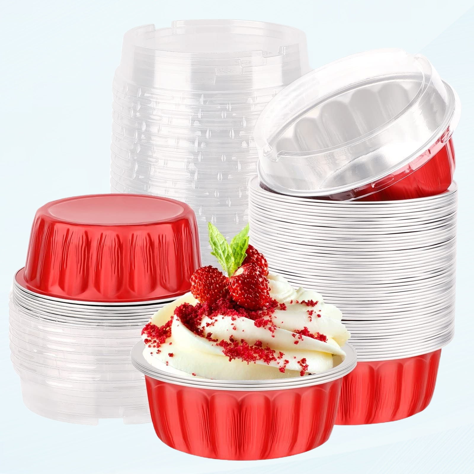 Aluminum Foil Muffin Cupcake Ramekin, 50 pack 8oz Aluminum Foil Cupcake