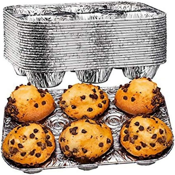 Aluminum Foil Muffin Pans Bulk, 6 Cup Disposable Cupcake Pans, Standard Size Foil Use for Mini Cake Bake, Weddings Parties, Birthdays, Gatherings, 10 Pcs, 9.84x1.46"