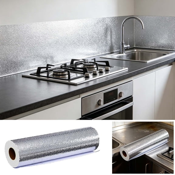 Aluminum Foil Oil Proof Backsplash Sticker Waterproof Heat Resistant Peel and Stick Wallpaper for Kitchen