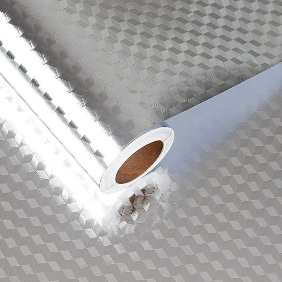 Aluminum Foil Oil Self-Adhesive Contact Paper,Kitchen Wallpaper Oil Proof Sticker,Bexikou Silver Cabinet Liner,Waterproof and Heat Resistant Backsplash, 15.7X118.1 inches