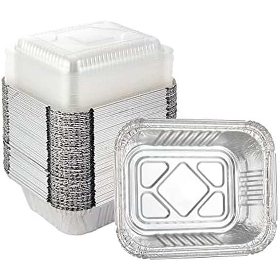 Aluminum Foil Pan 5.5" x 4.5" (50 Pack) Disposable Cookware with Lids/Aluminum Foil Food Containers/Meal Prep Freezer Drip Pans BBQ Potluck Holidays Silver